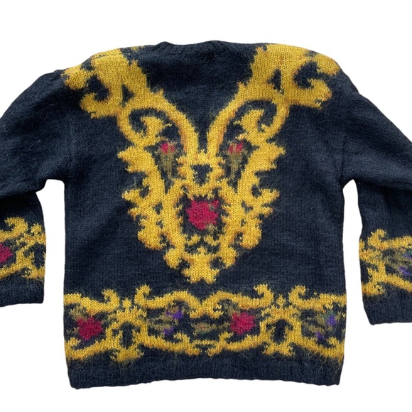 Vintage Women’s Black Printed Mohair Blend Button Up Cardigan Sweater - Picture 4 of 5